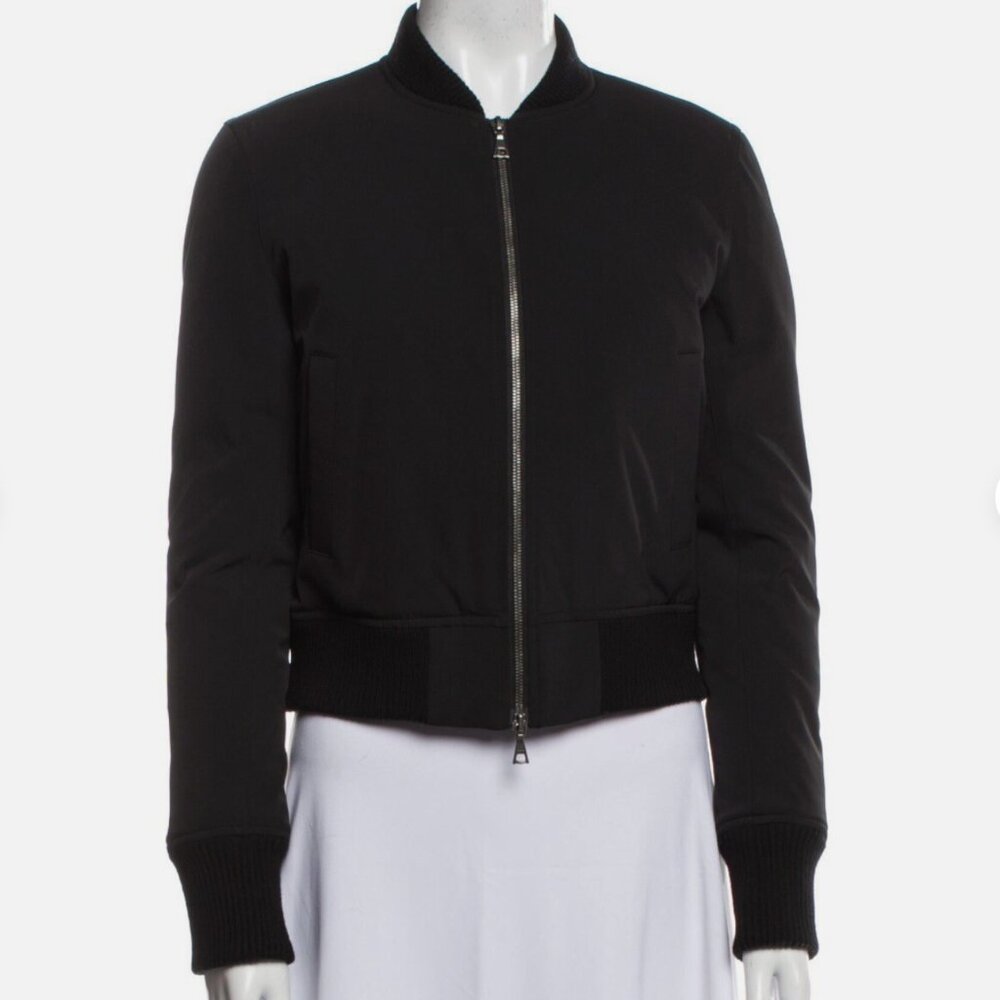 Theory Daryette Black Memory Twill Womens Down Bomber Jacket, L